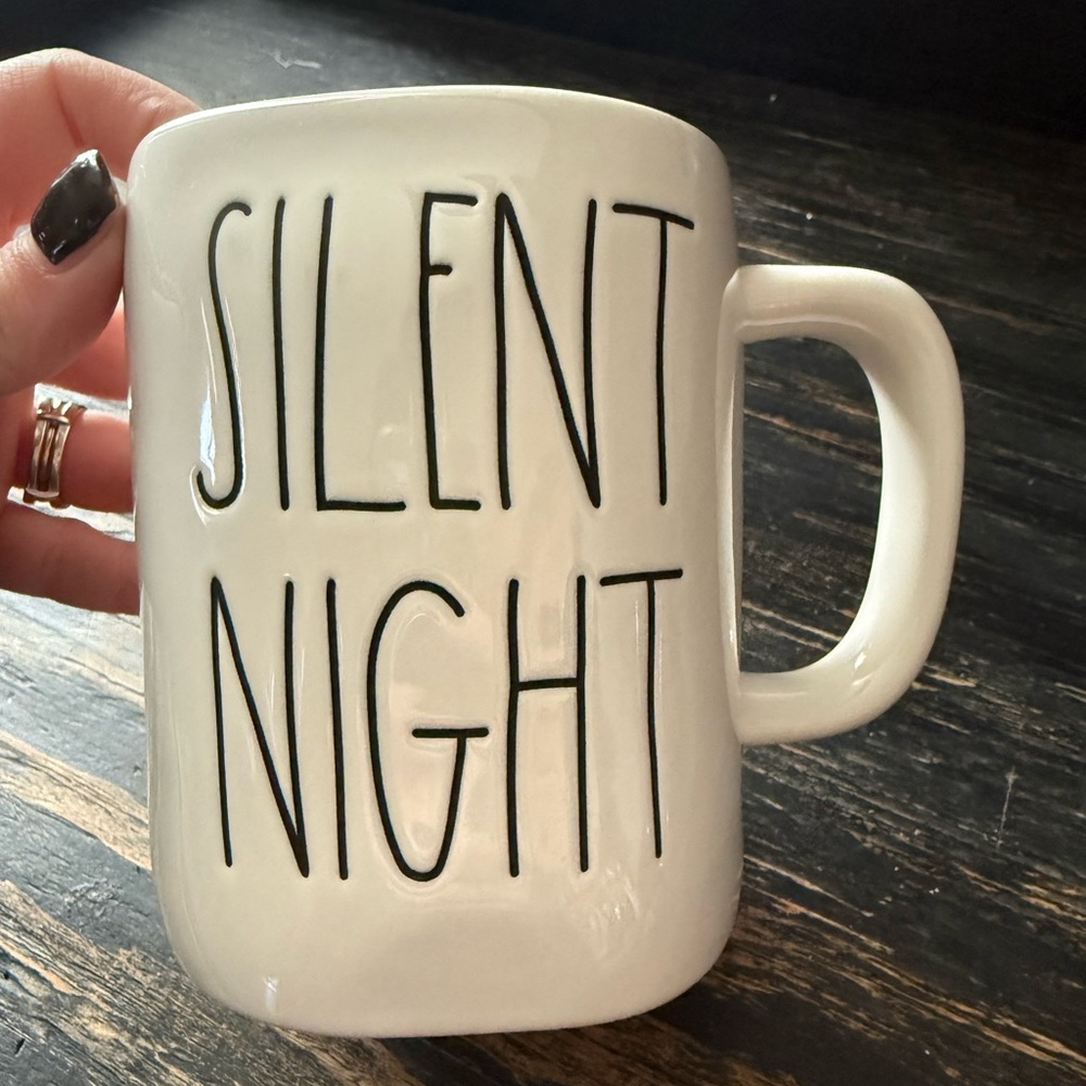Rae Dunn Silent Night White Mug with Black Text